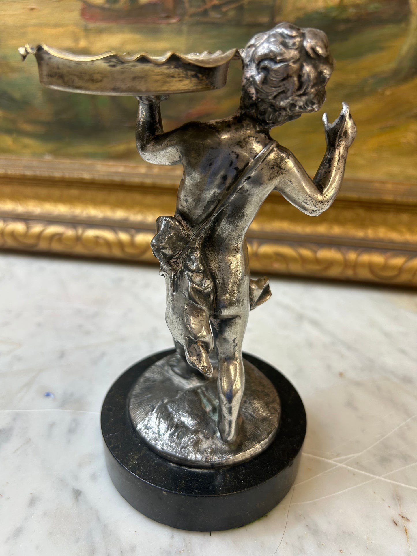 Vintage silvered cherub trinket stand