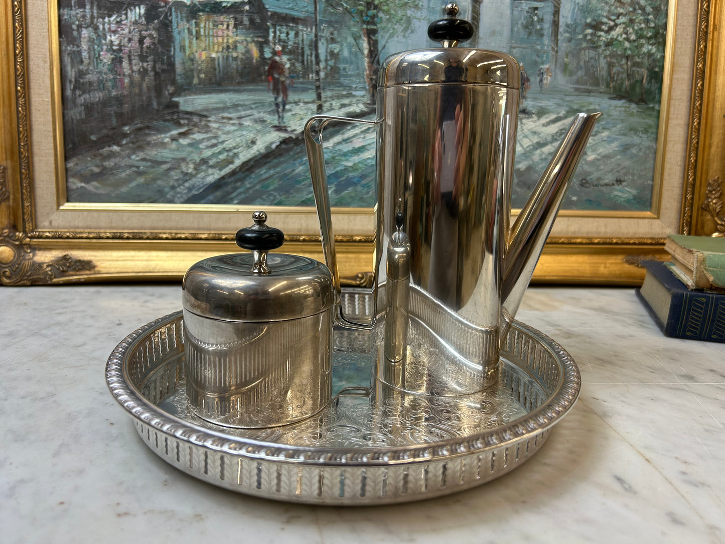Vintage silverplate coffee and sugar service