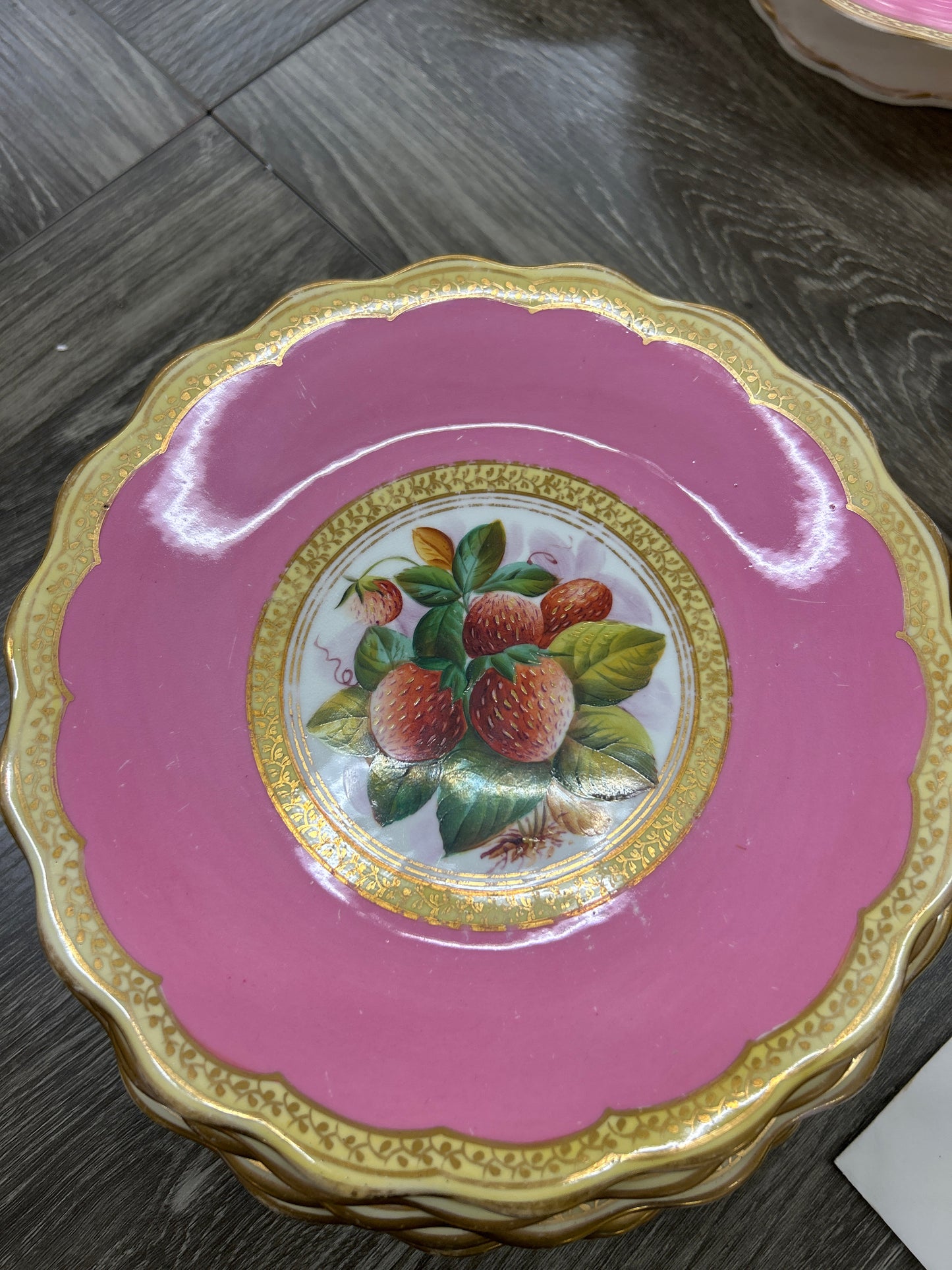 1850 Antique Pink Botanical Fruit Dessert Plates