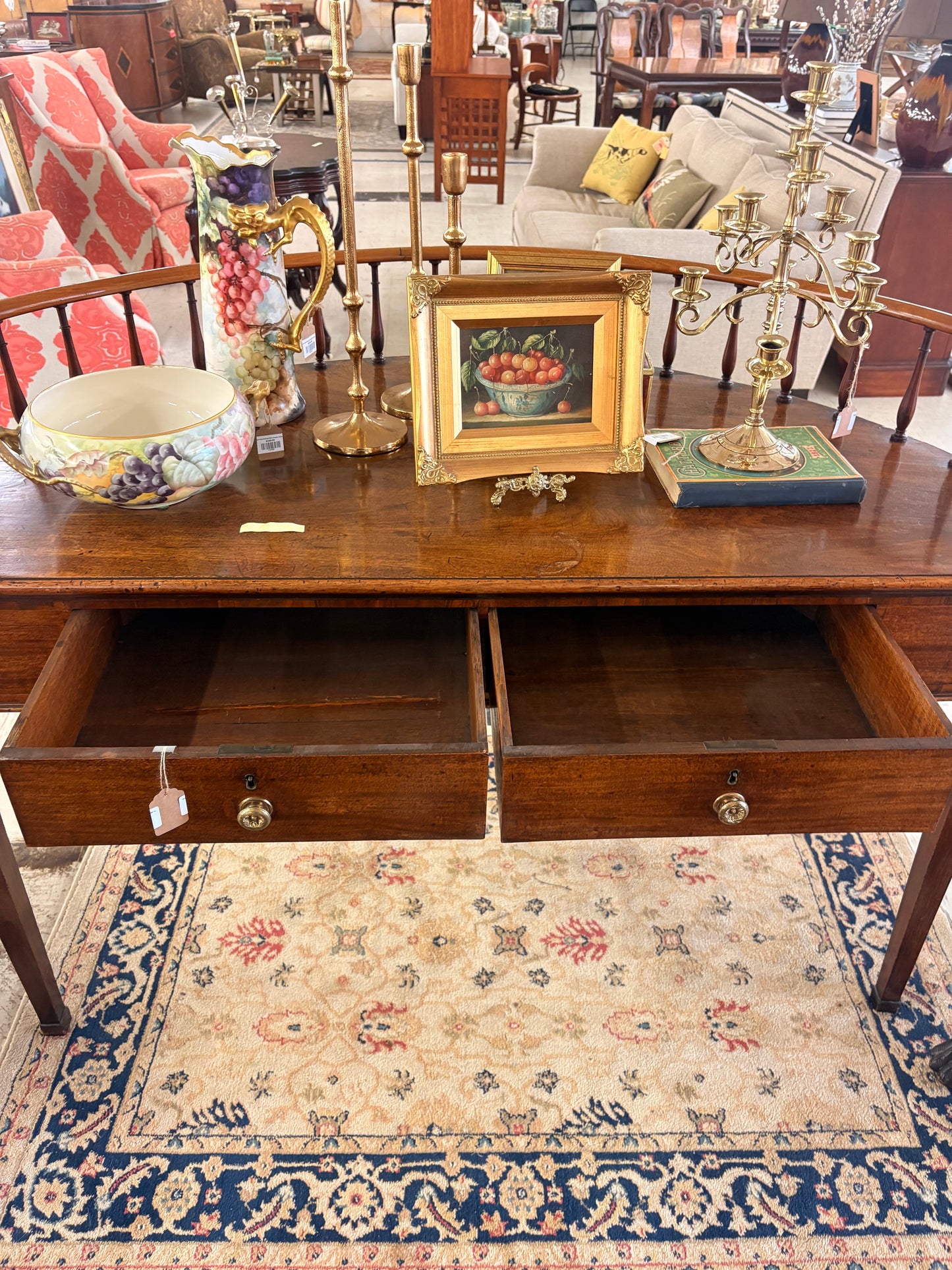 English Regency-style mahogany two-drawer sofa table,