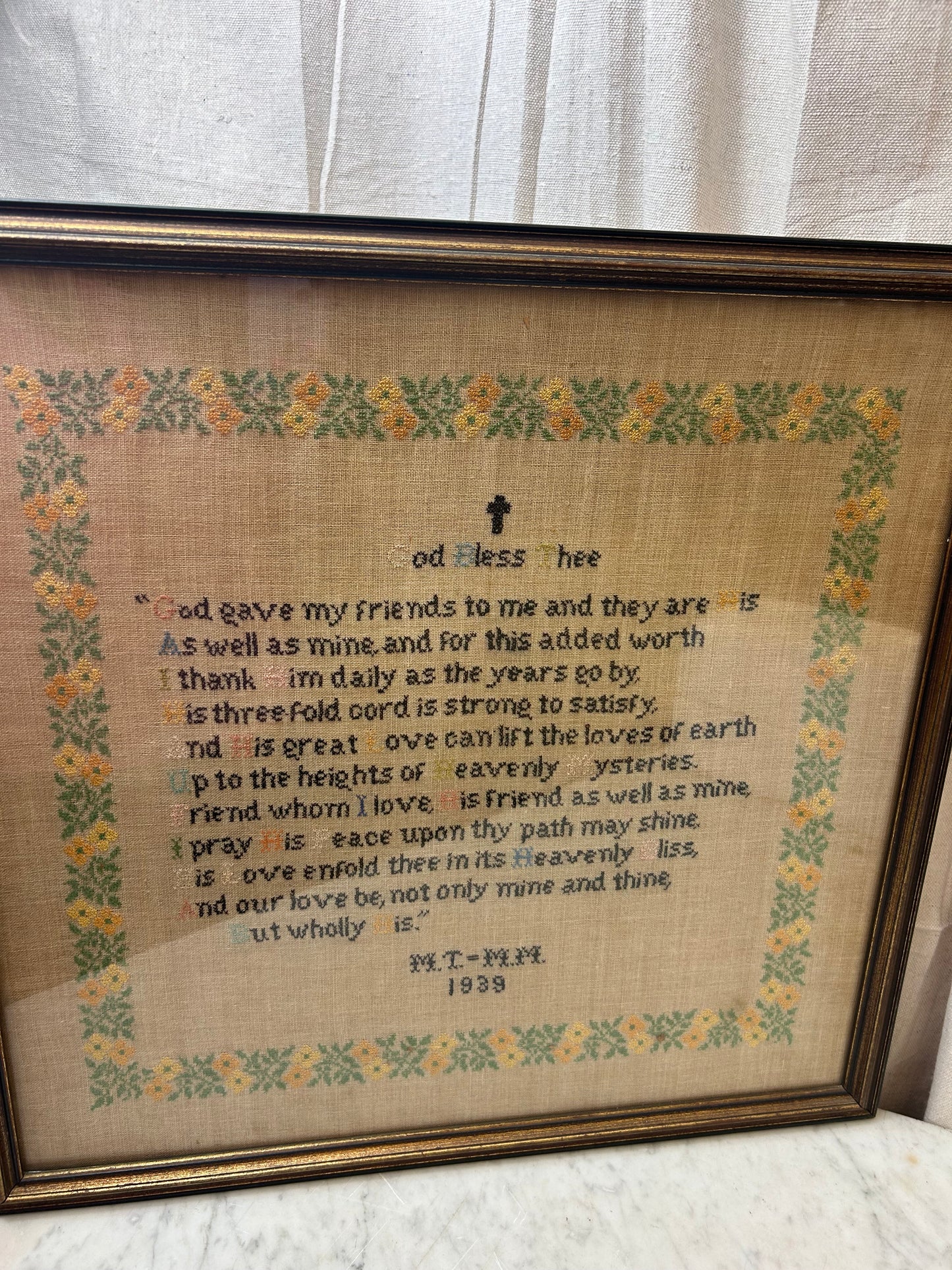 Vintage Framed Friendship Sampler Cross-Stitch