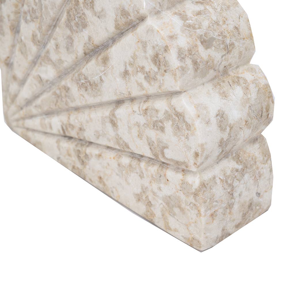 S/2 12x6x2" Fan Shaped Cream Marble Bookends 3S/CTN