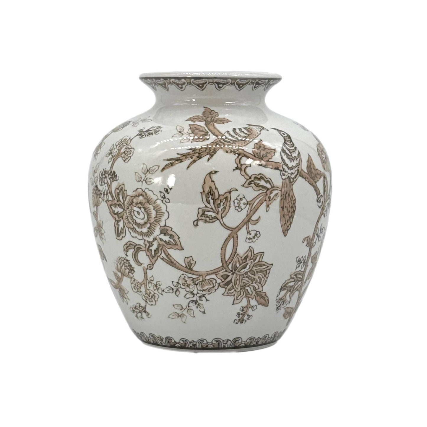Brown Ceramic Chinoiserie Vase 10"