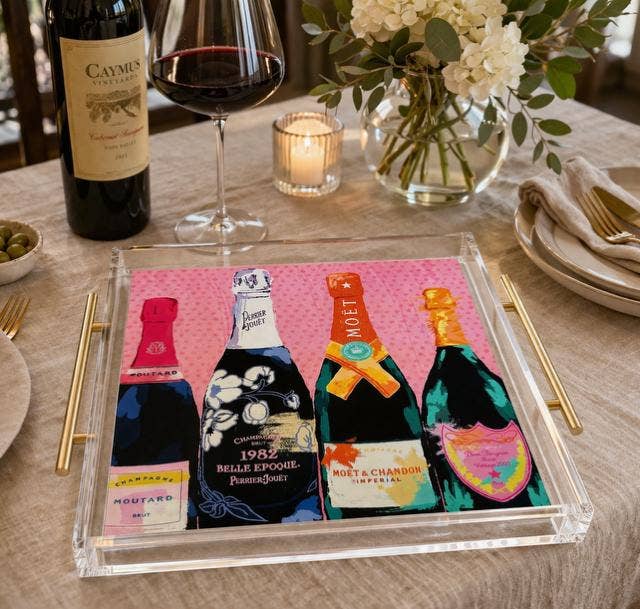 Champagne Moët Inspired Pop Art Acrylic Tray 9x9in