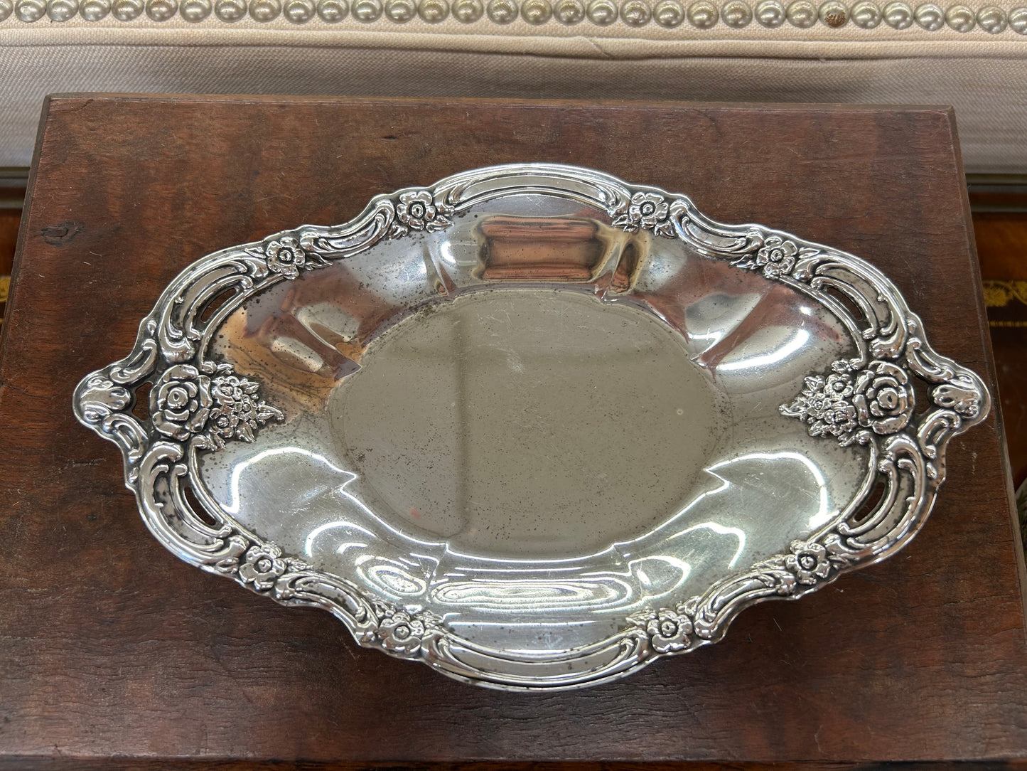 Vintage Silver Plate Floral Bowl Tray