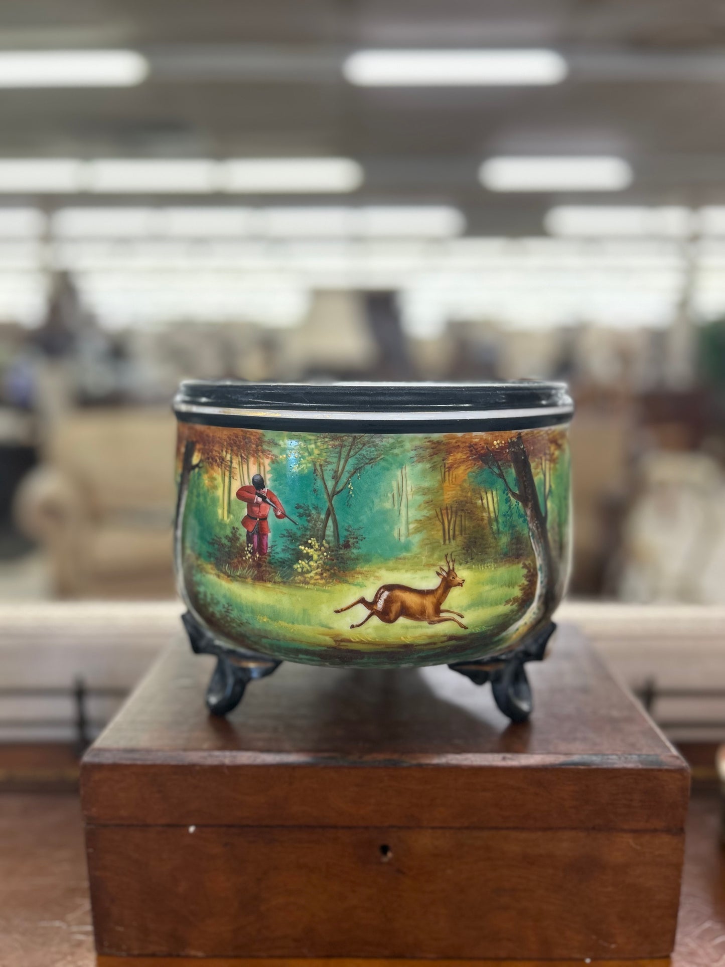 Antique French Victorian Hand-Painted Porcelain Jardinière