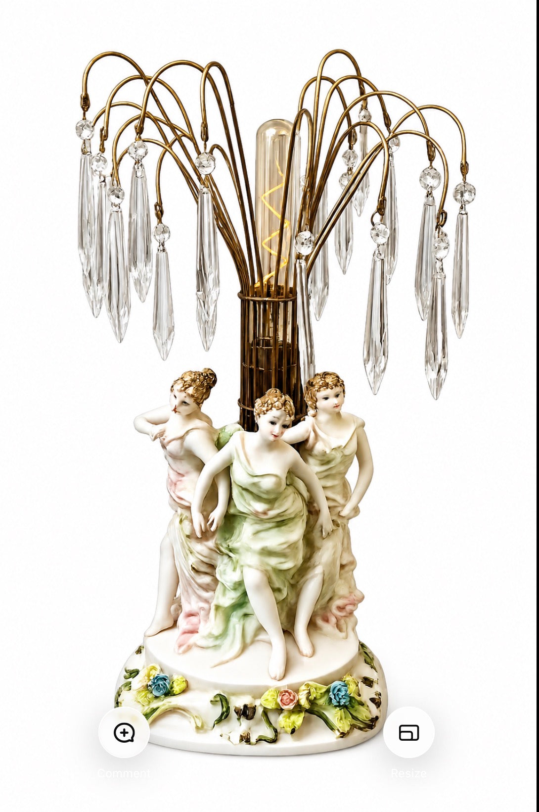 Vintage Wales Japan Three Graces Crystal Lamp
