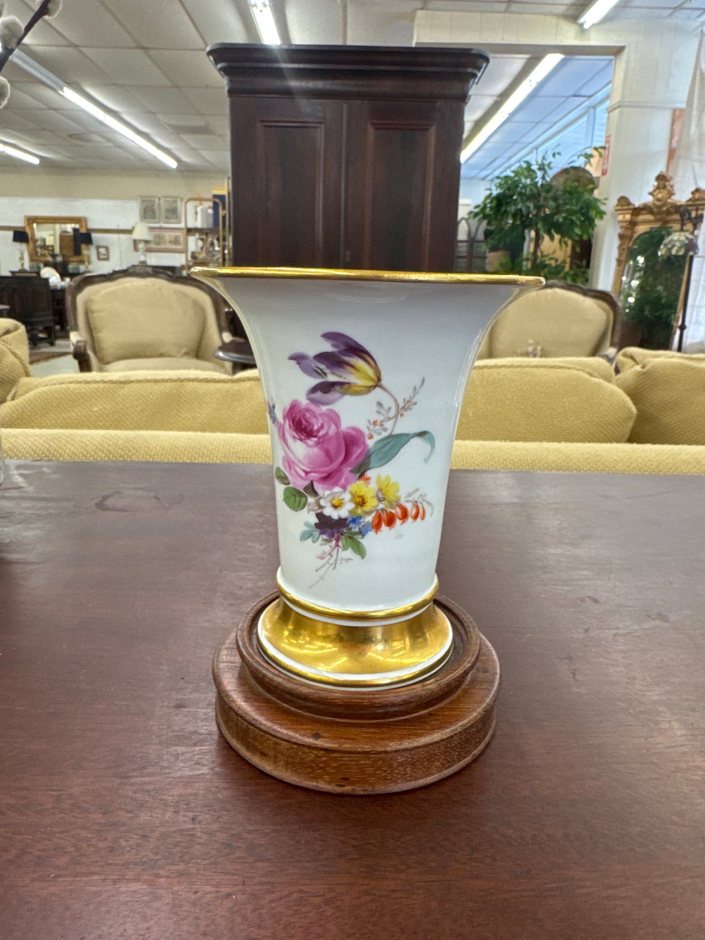 Antique Meissen Hand-Painted Floral Vase