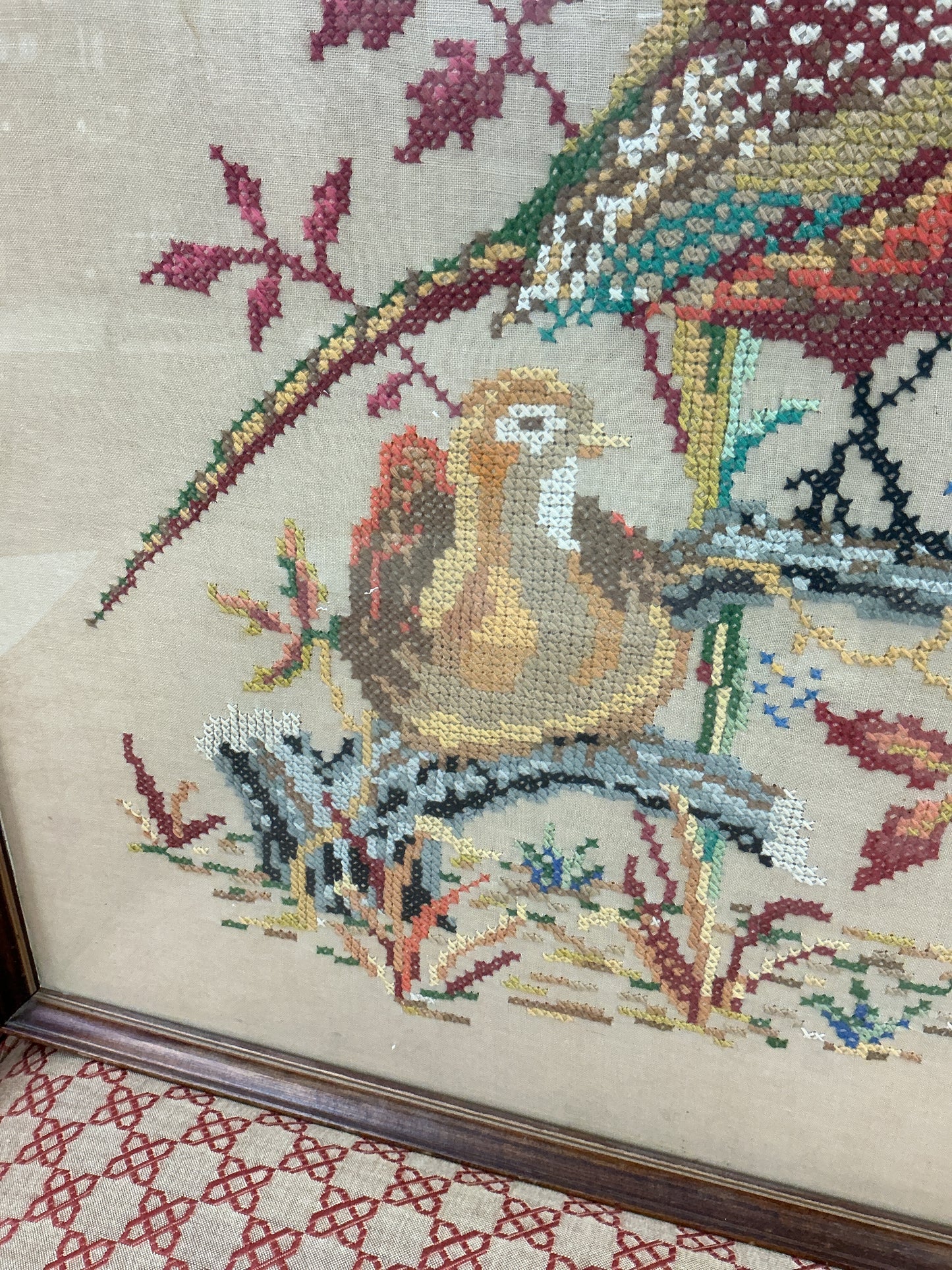 Vintage framed pheasant needlepoint