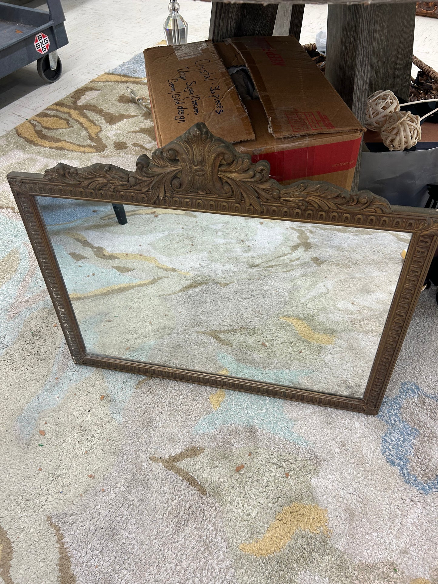 Vintage Rococo Style Wall Mirror with Ornate Crest