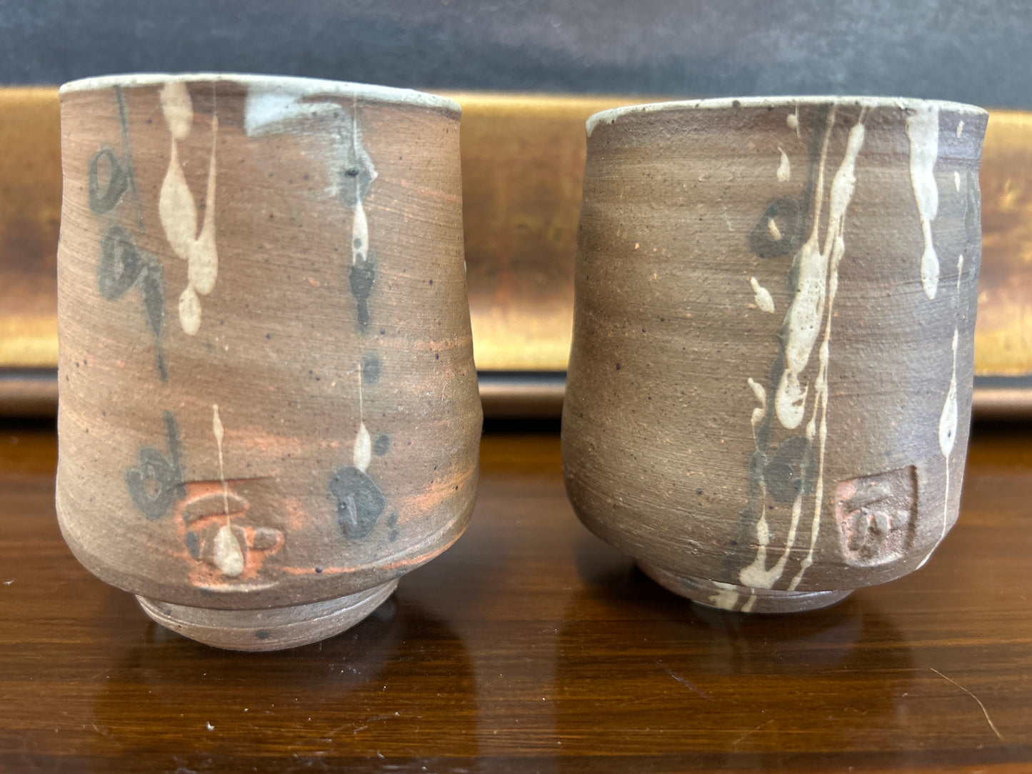 Pair of hand-thrown Kevin Crowe studio pottery cup