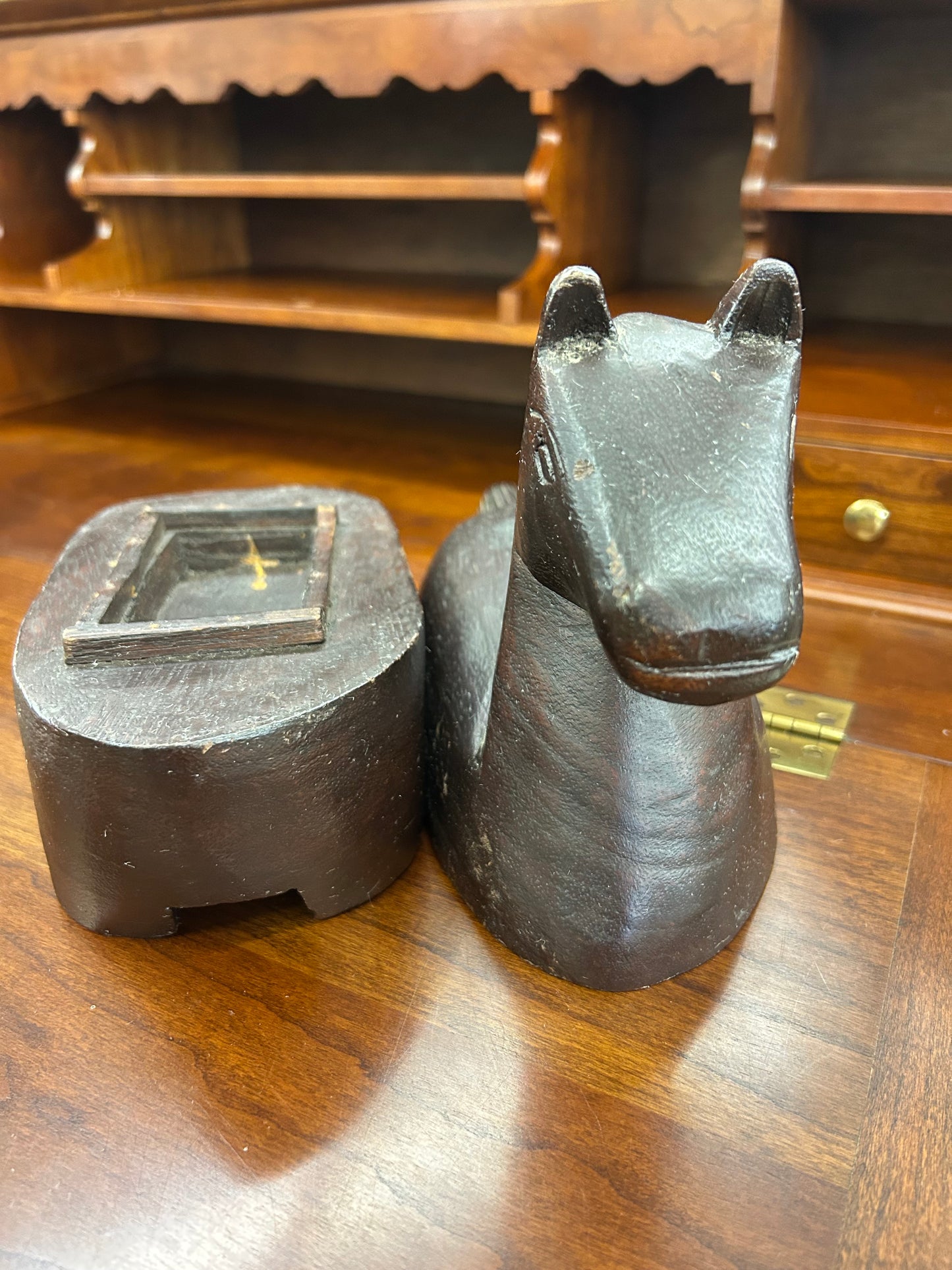 Vintage Carved Wooden Horse Box (Possibly Japanese Ink Box)
