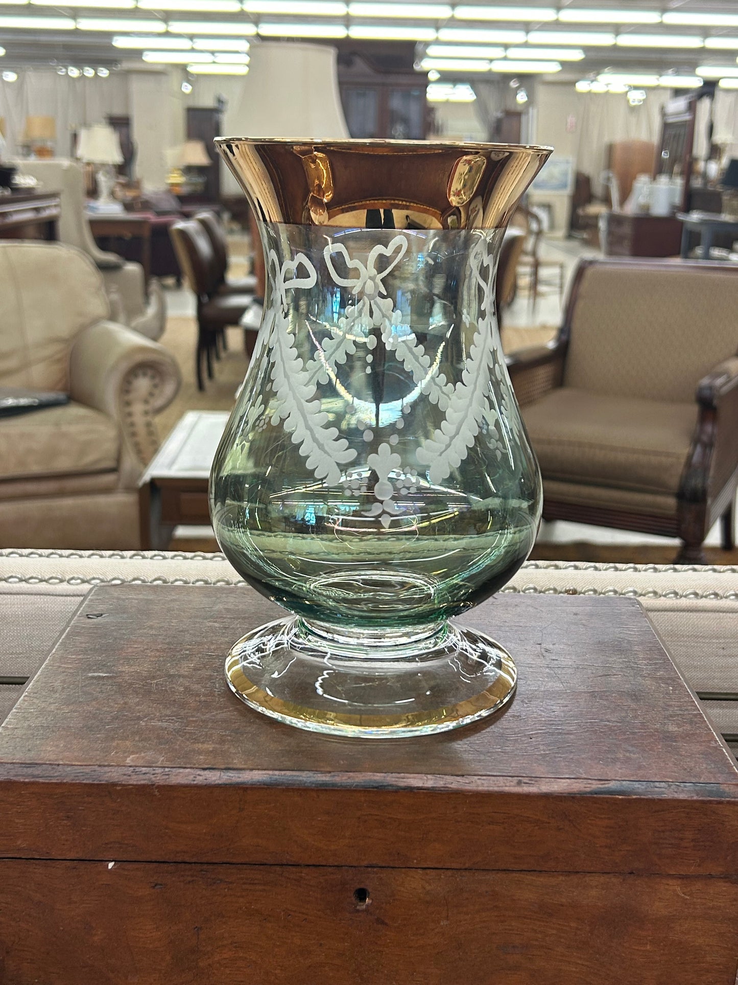 Vintage Iridescent Etched Glass Vase