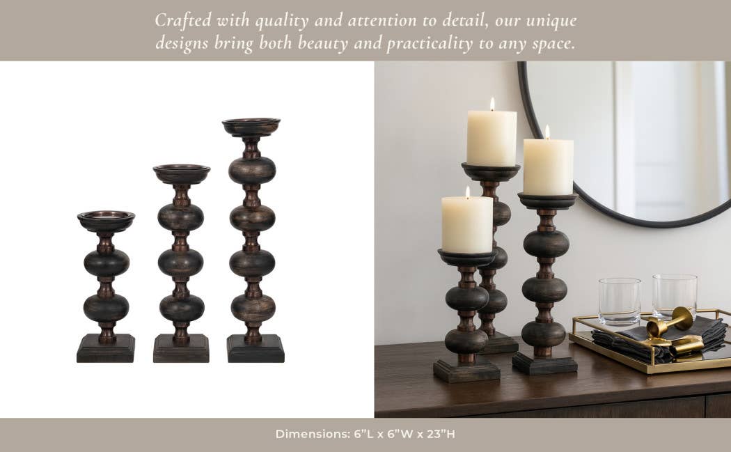 Candle Sticks Set of 3 - Black Wood Sumpter, 14/19/23 in.