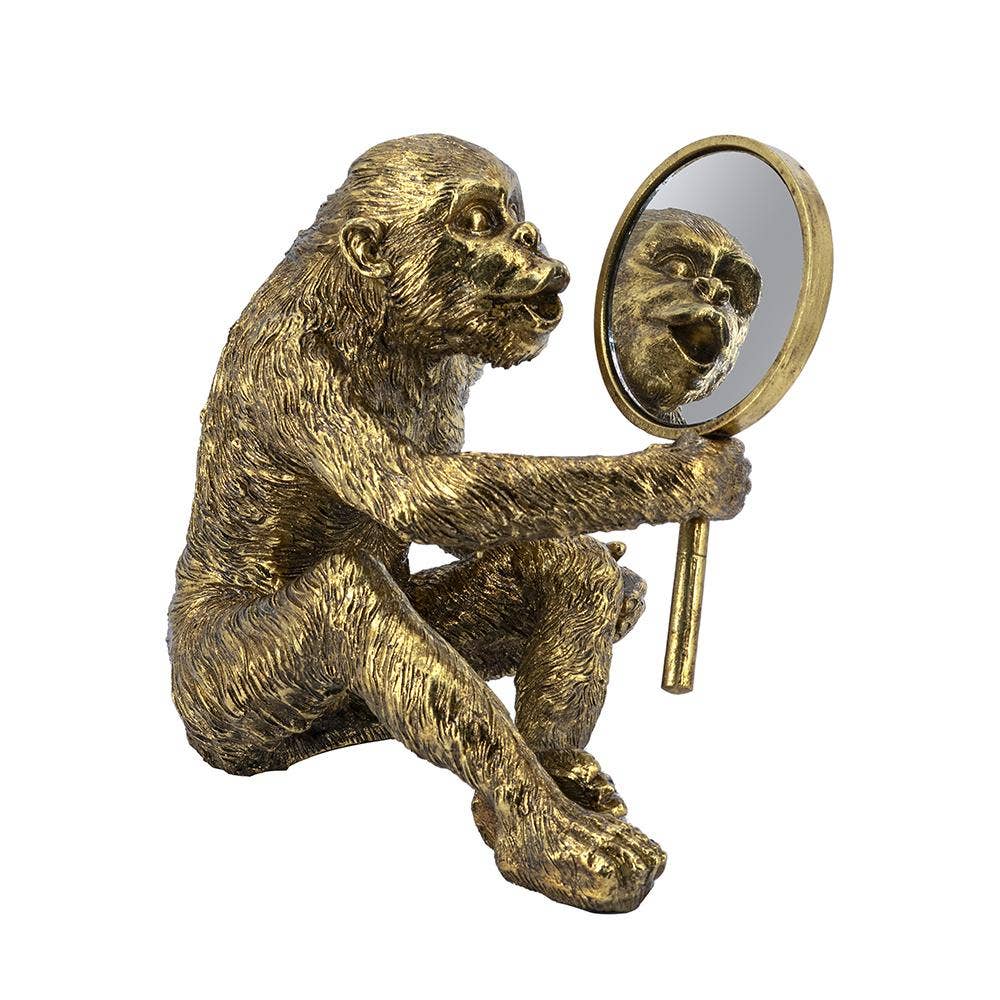 15.5x9.5x14" Monkey w/ Mirror - Gold/Clear