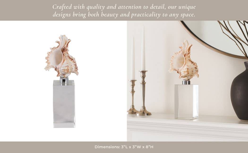 Sculpture - Ivory Shell on Clear Crystal Base, 8 in.