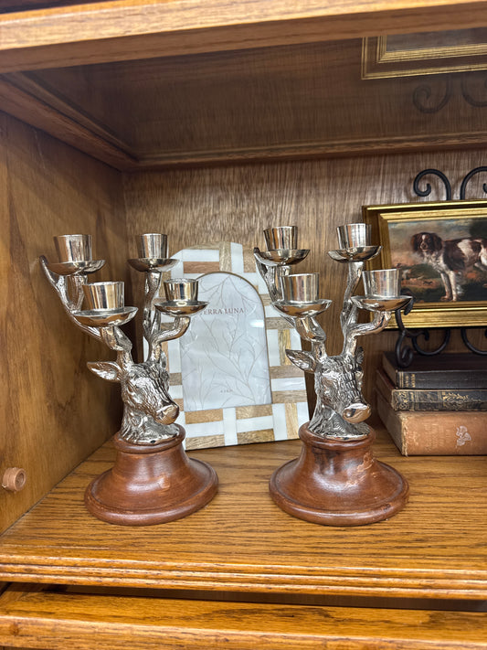 Vintage Stag Head Candelabras (Pair)