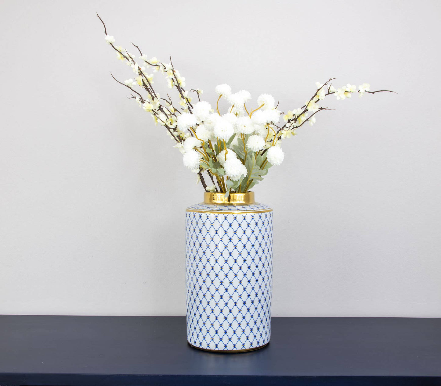 Blue Gold Striped Urn