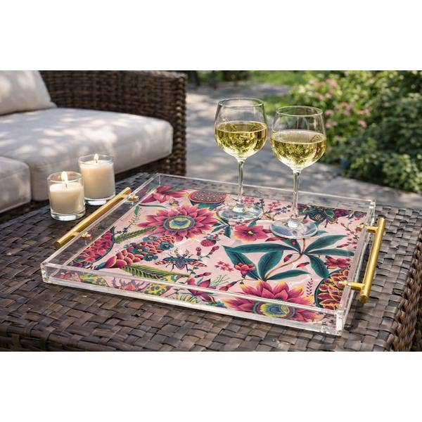 Pink Floral Decorative Acrylic  Tray 9X9