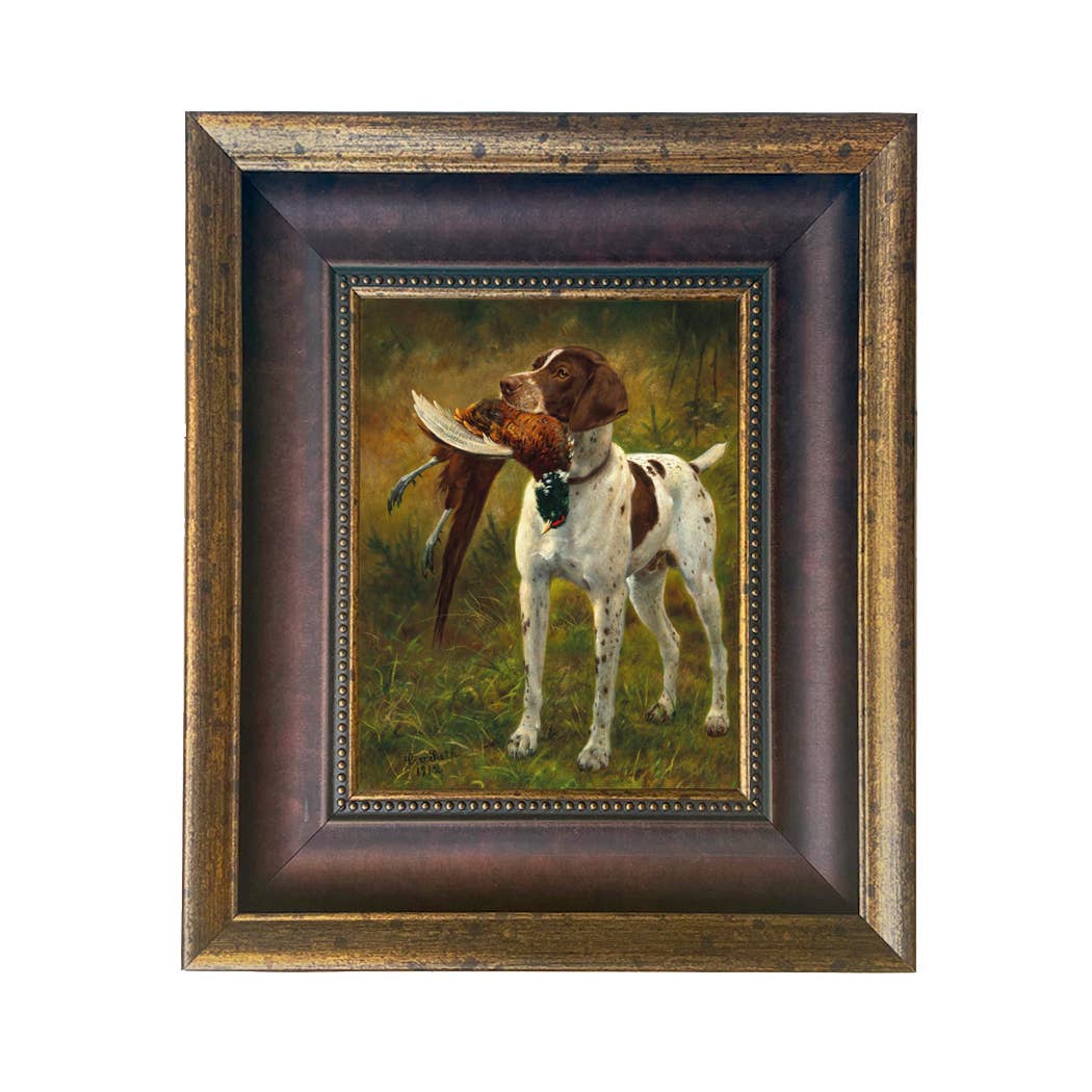English Pointer with Pheasant Painted Vintage Canvas Print