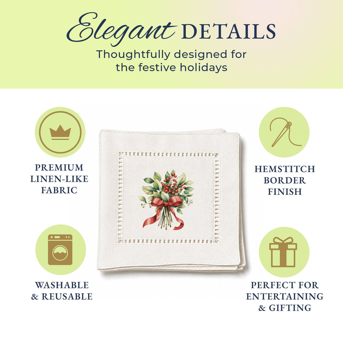 Holiday Hostess Mistletoe Hemstitch Napkins