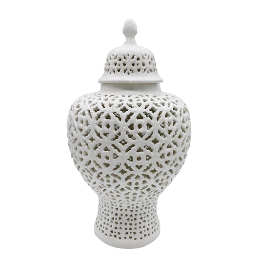 23" Hand Carved Lattice Pierced Ceramic Ginger Jar
