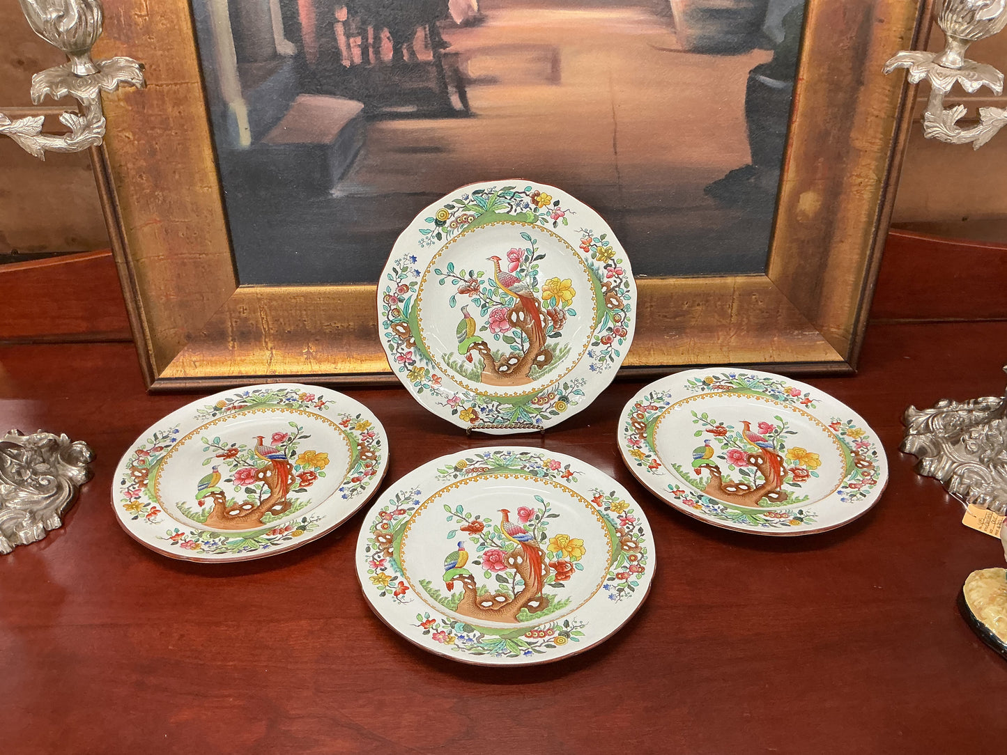 Copeland Spode “Peacock / Exotic Bird” Plates – Set of 4 (England)