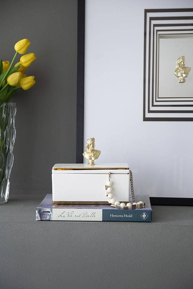8x3.5x4" Canister w/ Lid - White/Gold