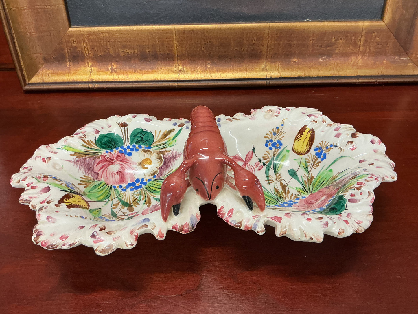 Vintage Italian Majolica Lobster Double Dish