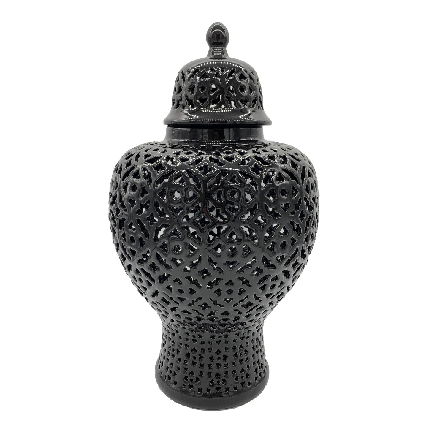 23" Hand Carved Lattice Pierced Ceramic Ginger Jar