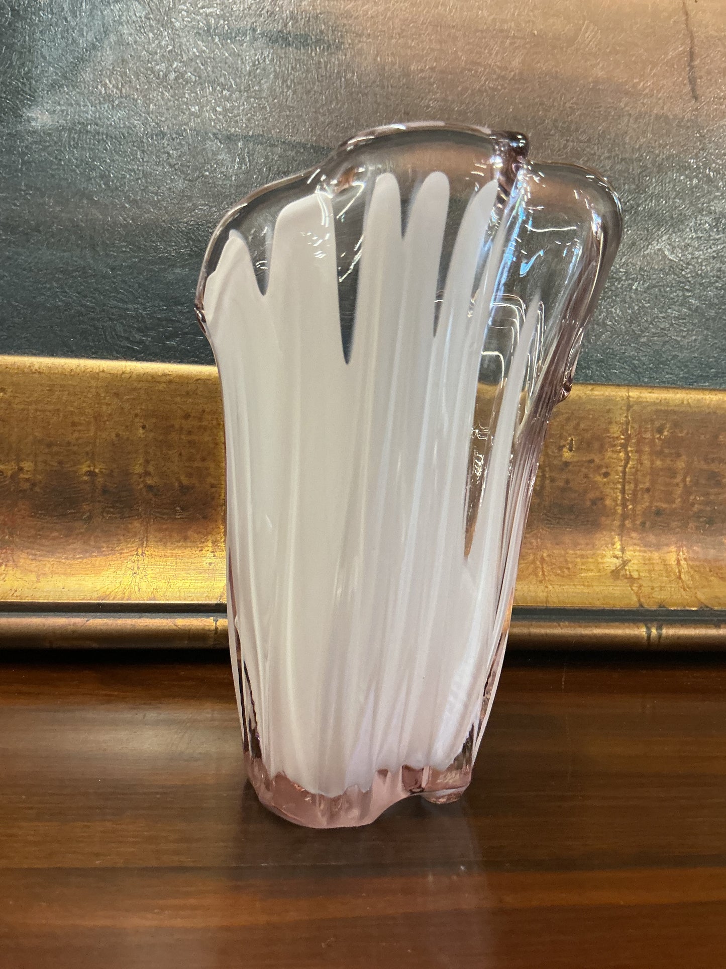 Ruffled Edge Pink Opalescent Bud Vase