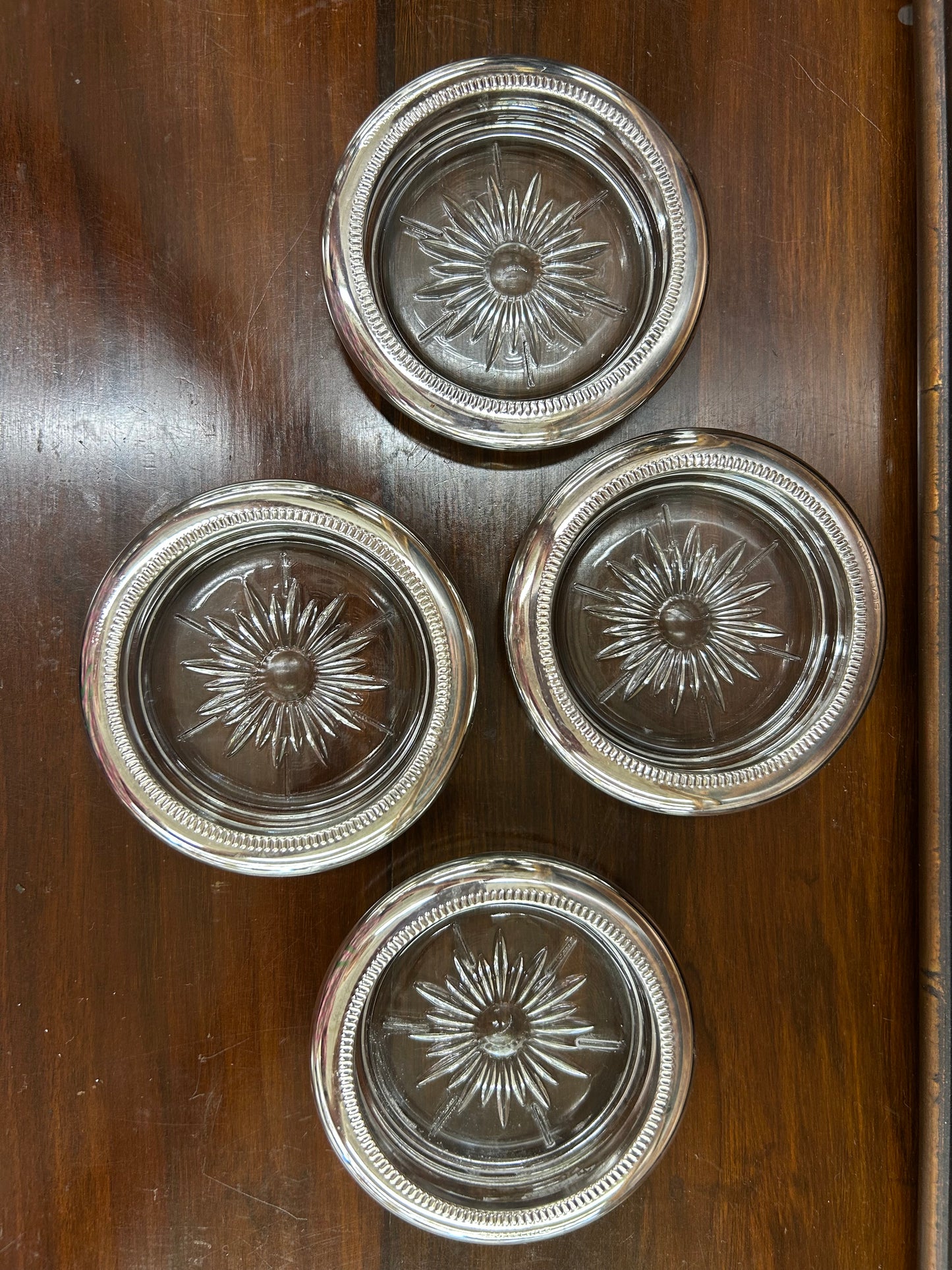 Set of 4 Glass & Silverplate Coasters