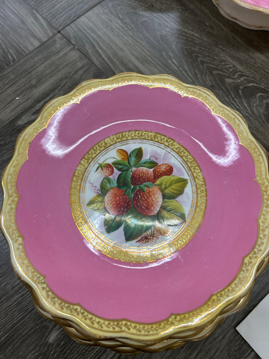 1850 Antique Pink Botanical Fruit Dessert Plates