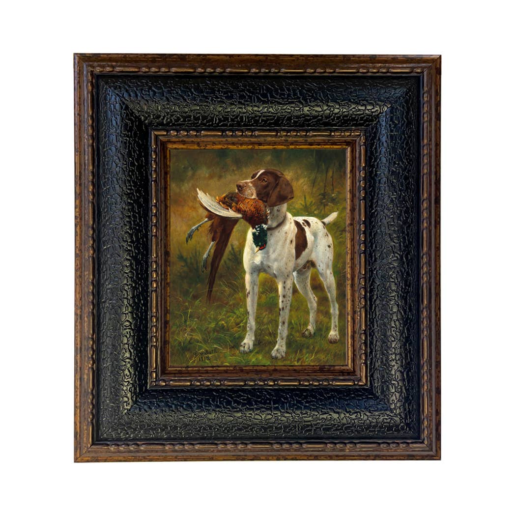 English Pointer with Pheasant Painted Vintage Canvas Print