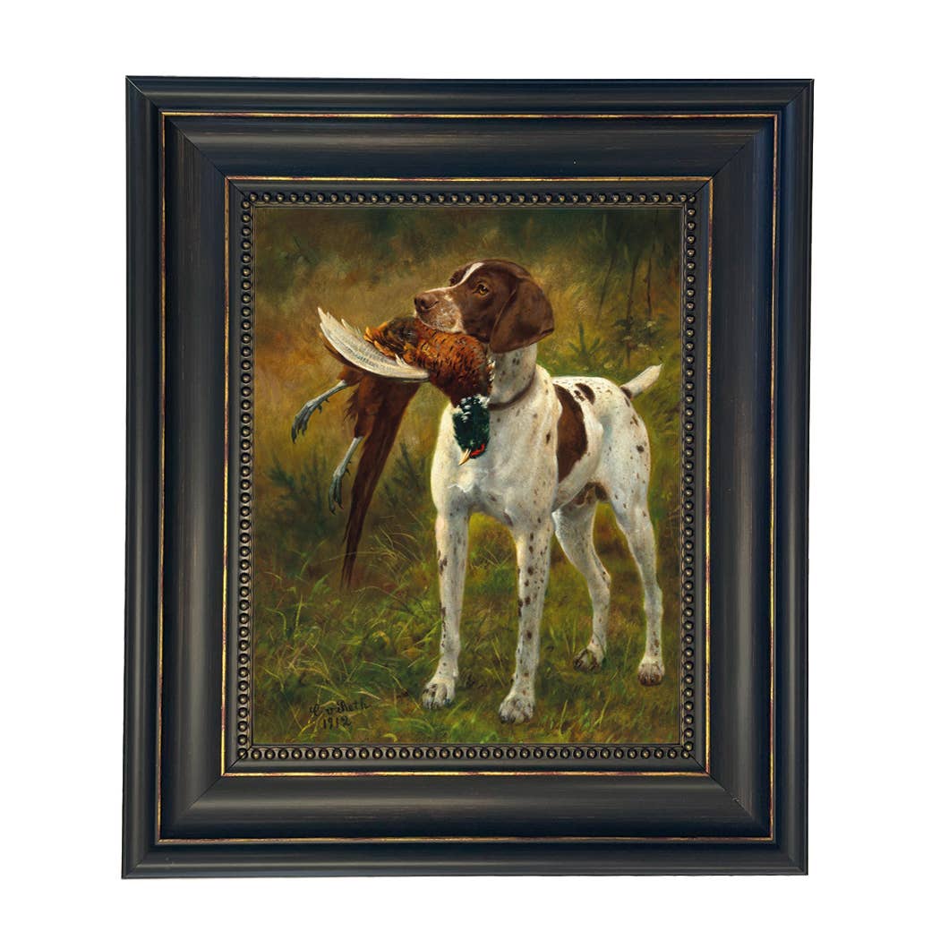 English Pointer with Pheasant Painted Vintage Canvas Print