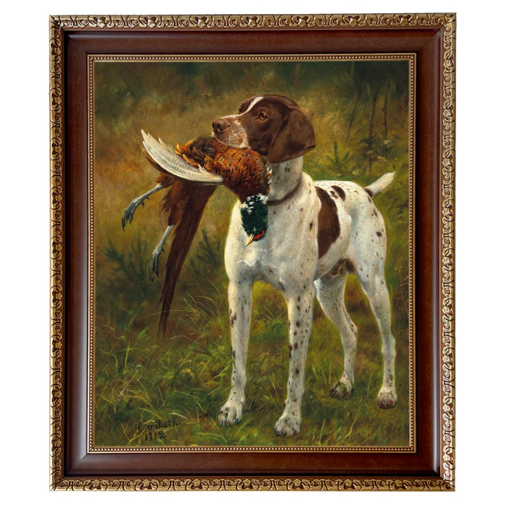 English Pointer with Pheasant Painted Vintage Canvas Print