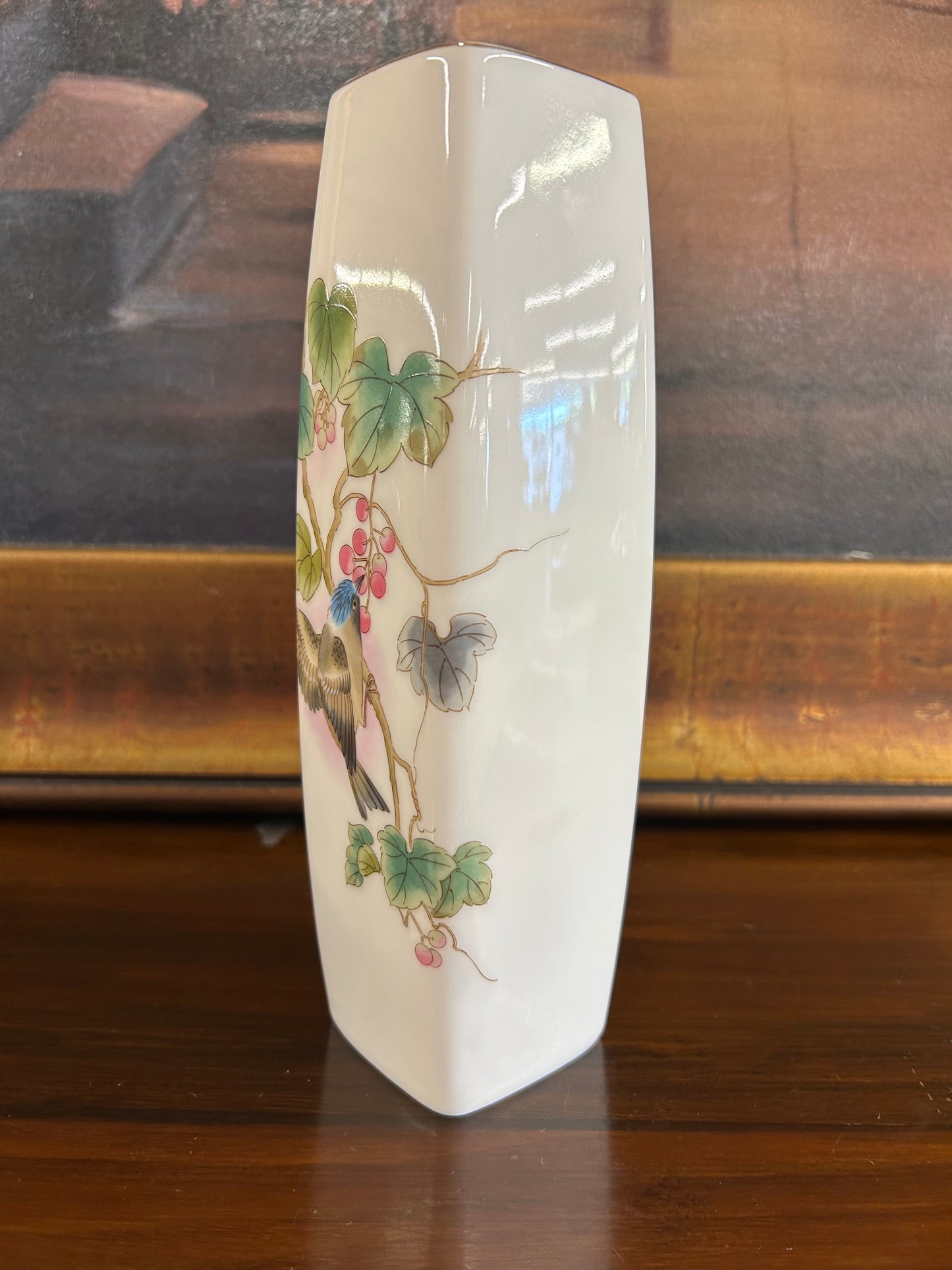 Vintage Japanese Porcelain Vase – Kutani Style Bird & Berry Motif – 9”