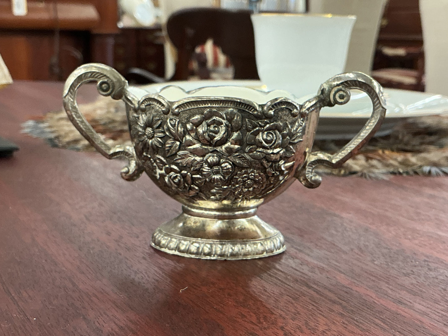 Vintage Floral Silverplate Cream & Sugar Set