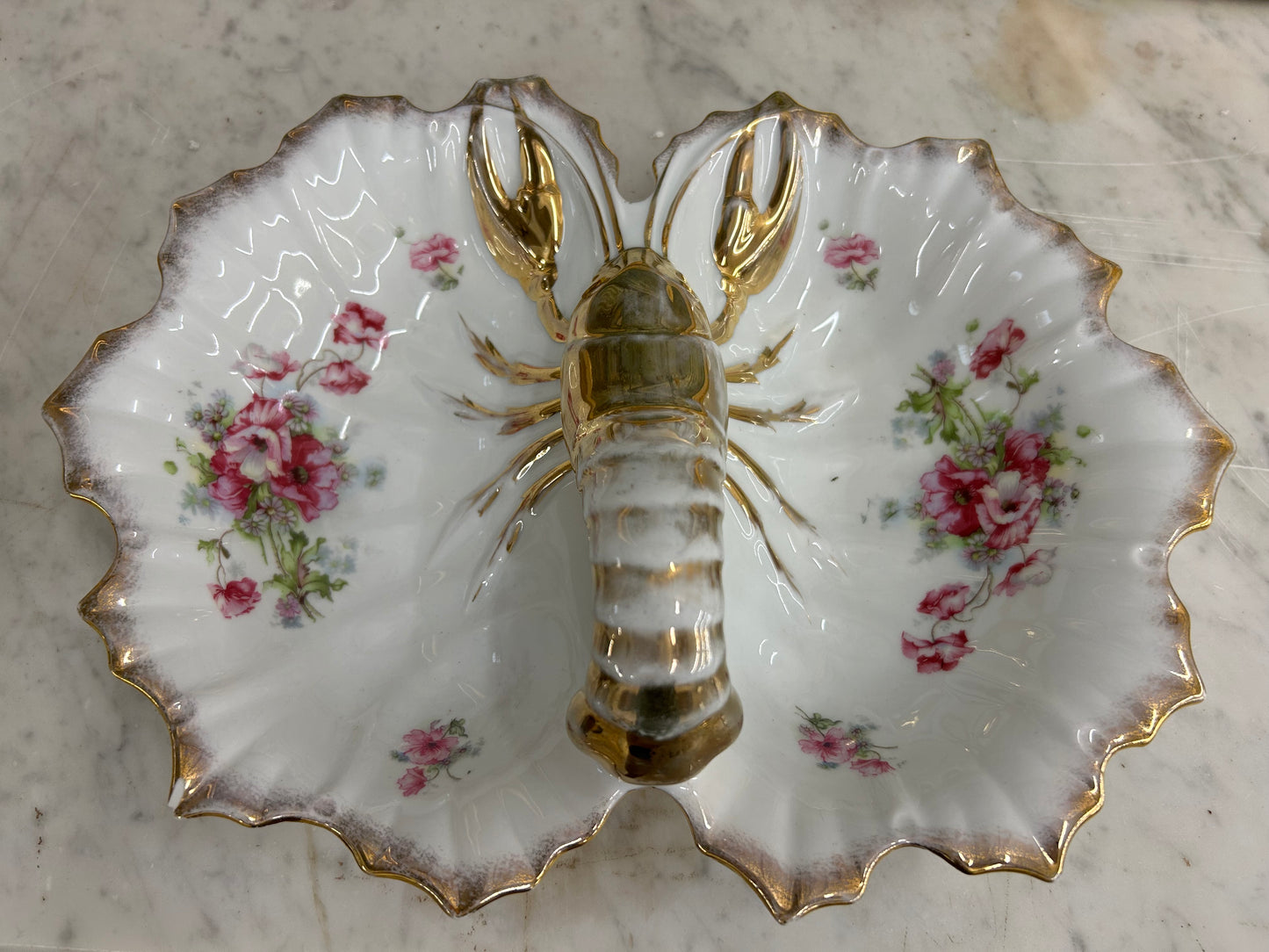 Vintage lobster porcelain divided serving dish