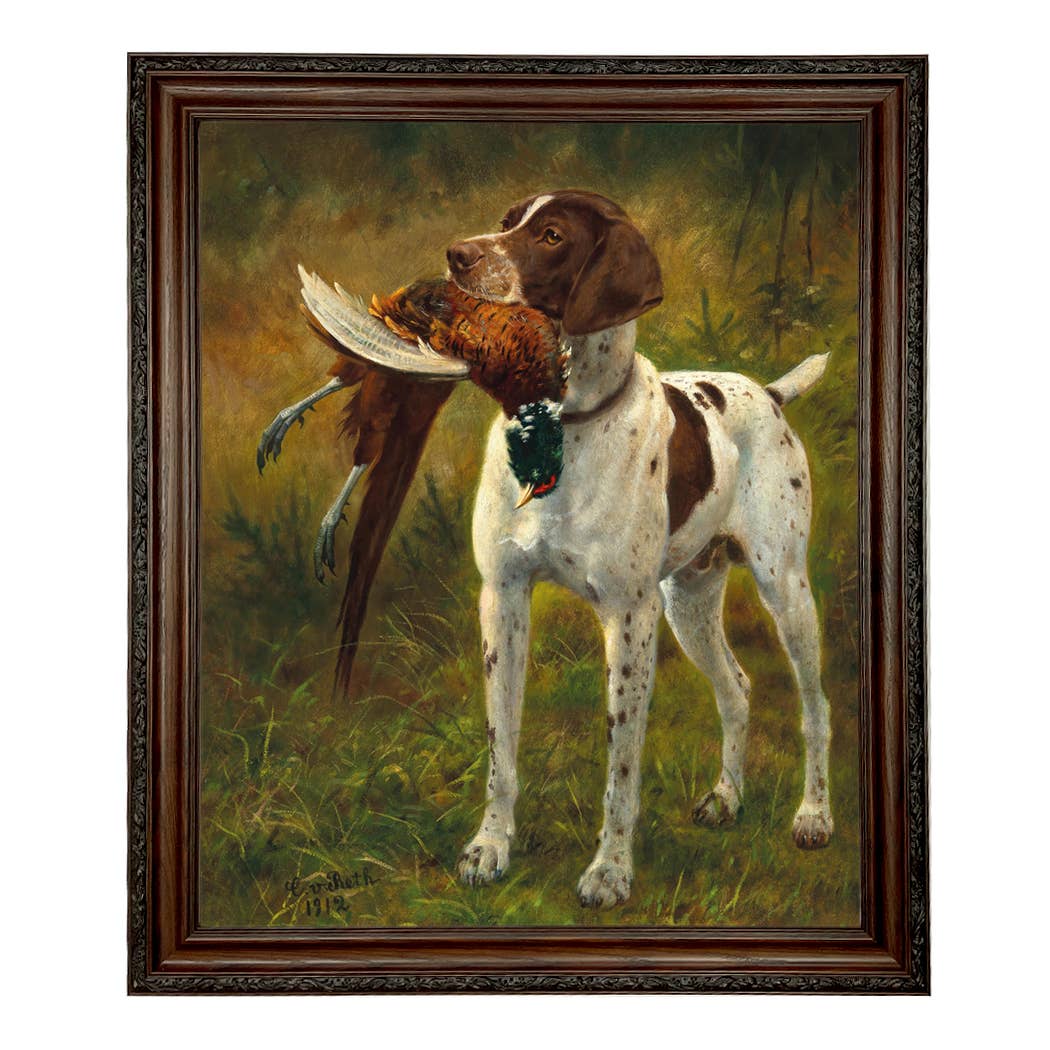 English Pointer with Pheasant Painted Vintage Canvas Print