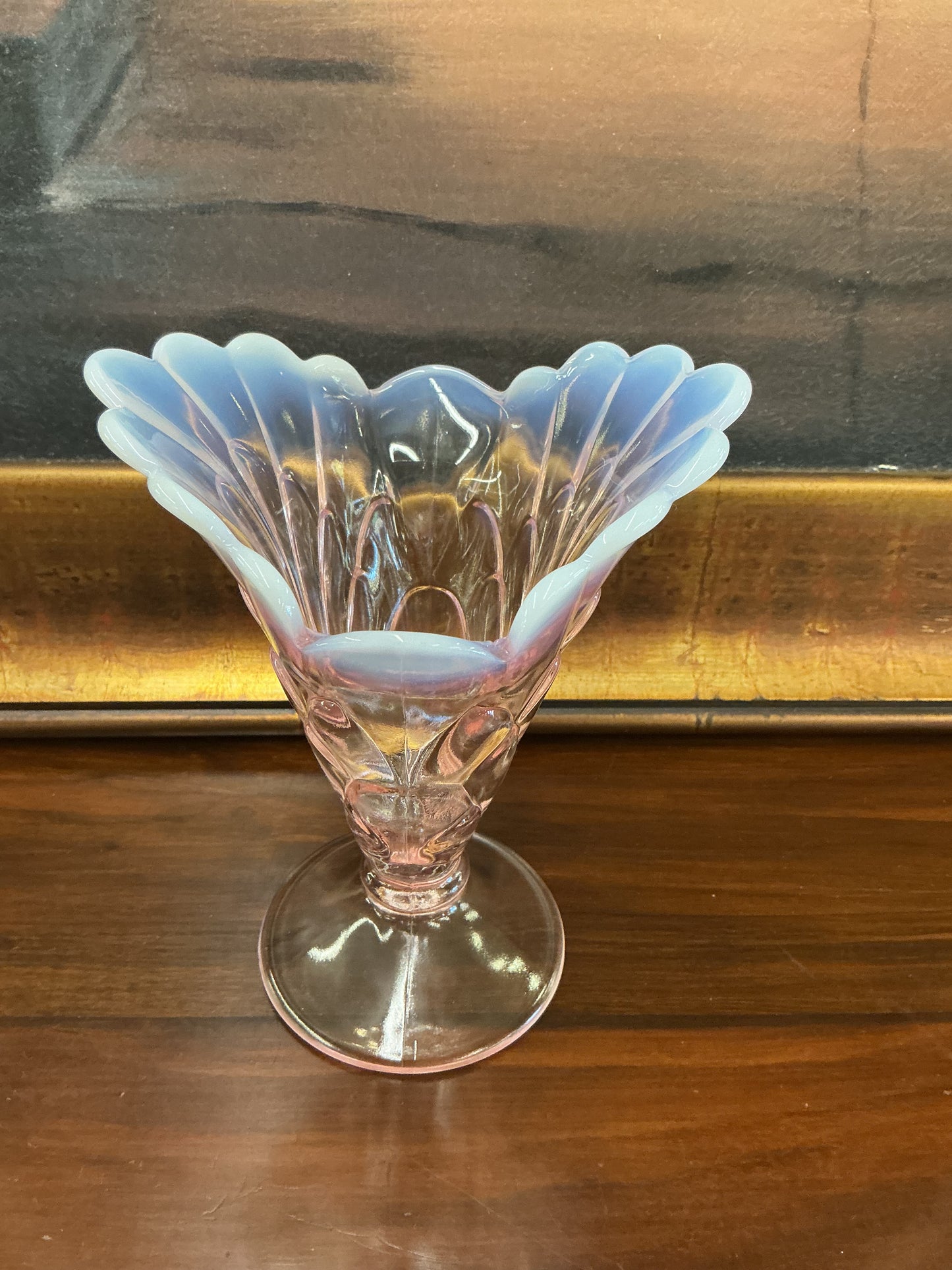 Pink opalescent tulip vase