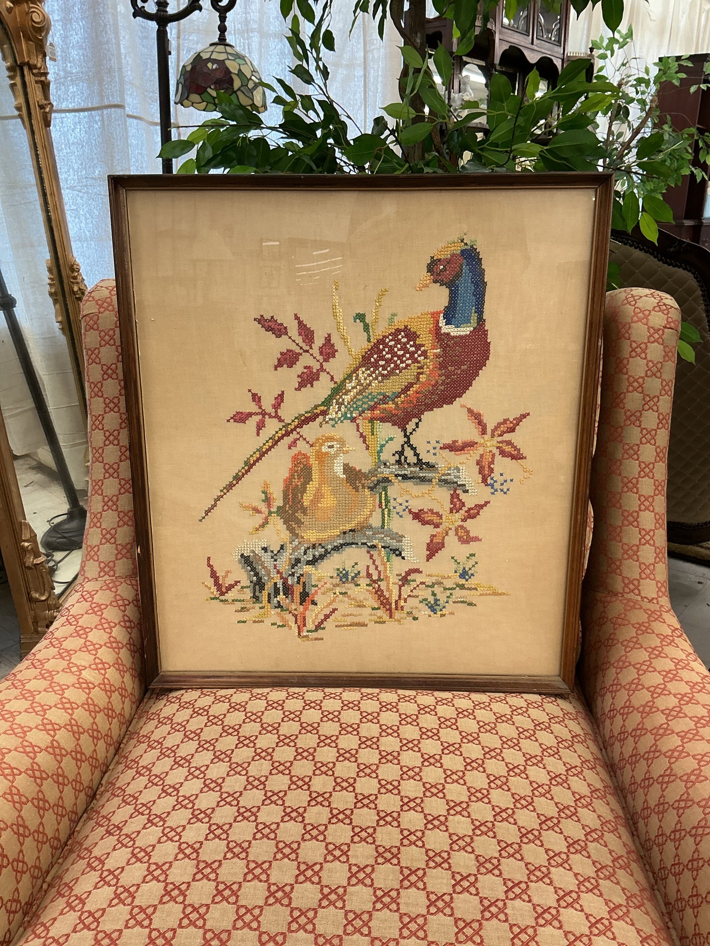 Vintage framed pheasant needlepoint