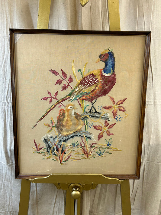 Vintage framed pheasant needlepoint