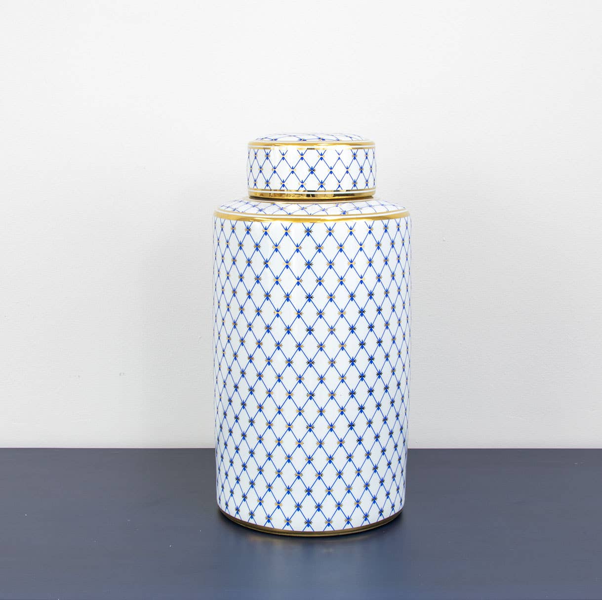 Blue Gold Striped Urn