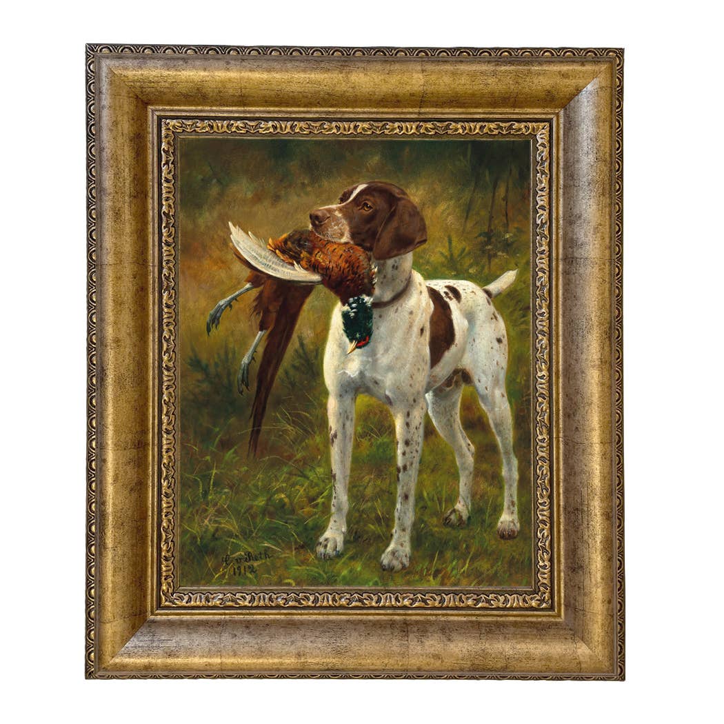 English Pointer with Pheasant Painted Vintage Canvas Print