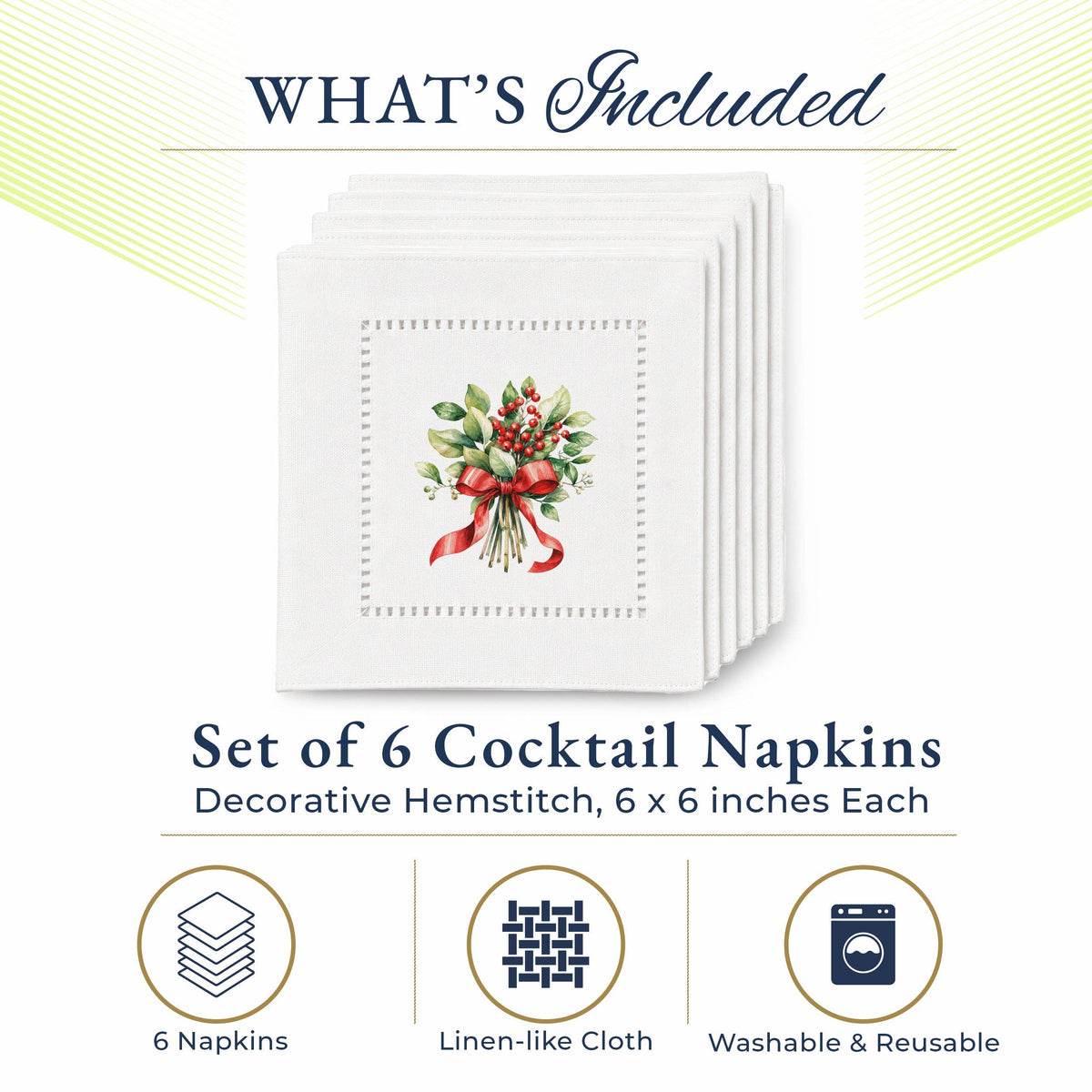 Holiday Hostess Mistletoe Hemstitch Napkins
