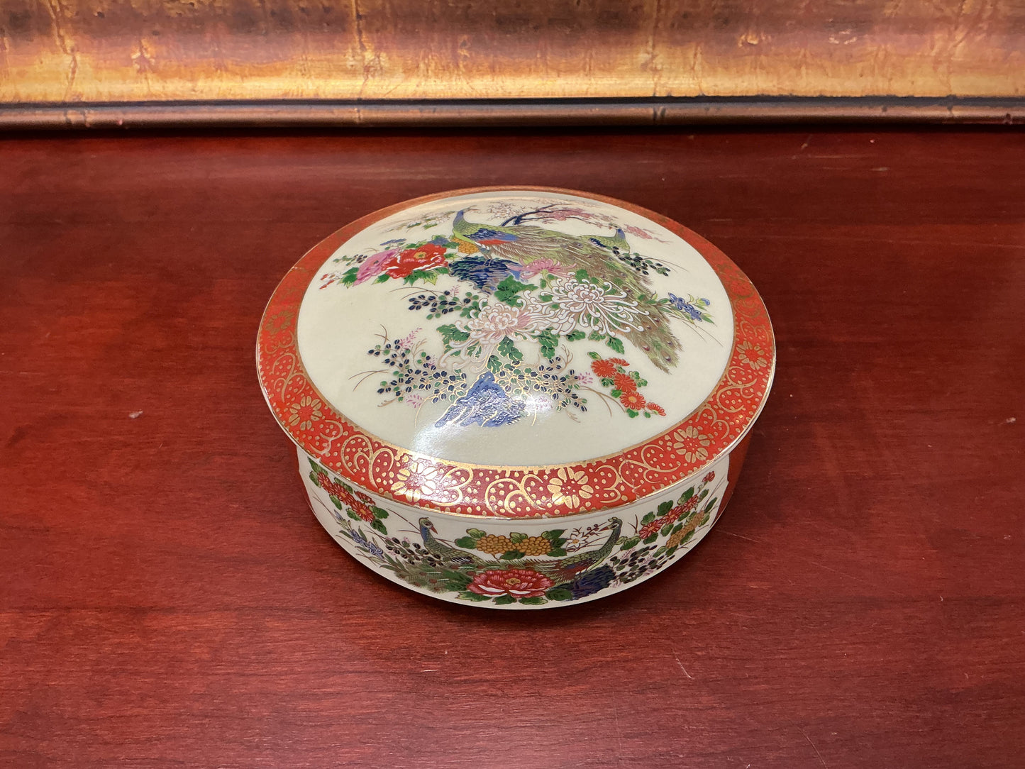 Vintage Japanese Porcelain Lidded Dish (Peacock Motif)