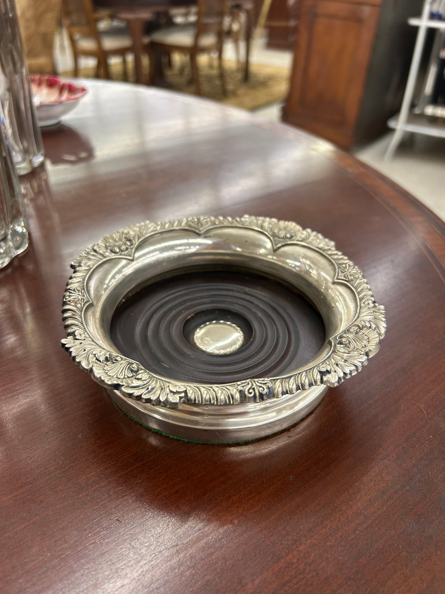 Antique Silver-Plated Wine Bottle Coaster