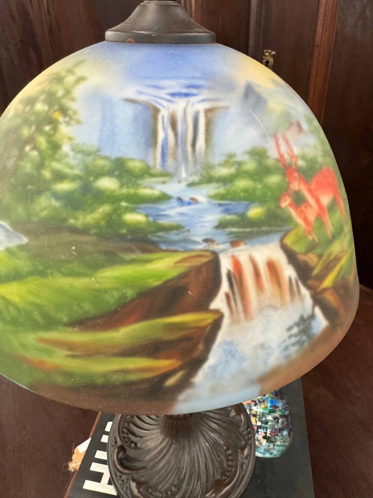 Vintage Scenic Painted Glass Table Lamp