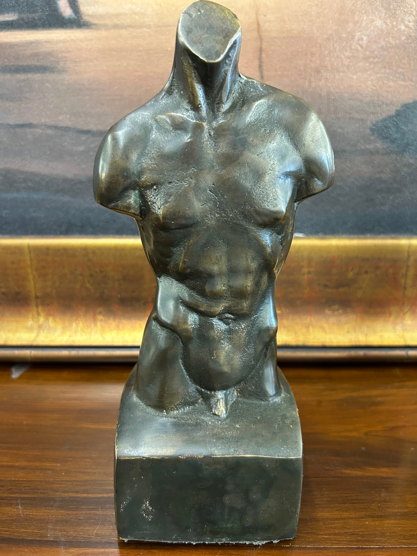 Vintage Bronze-Style Male & Female Torso Sculptures (Pair)